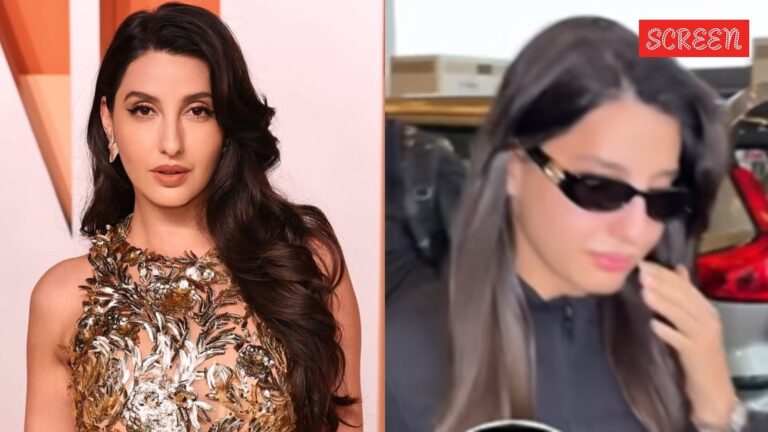 Nora Fatehi spotted crying at the airport, bodyguard pushes fan trying to click a selfie as she wipes tears. Watch | Bollywood News
